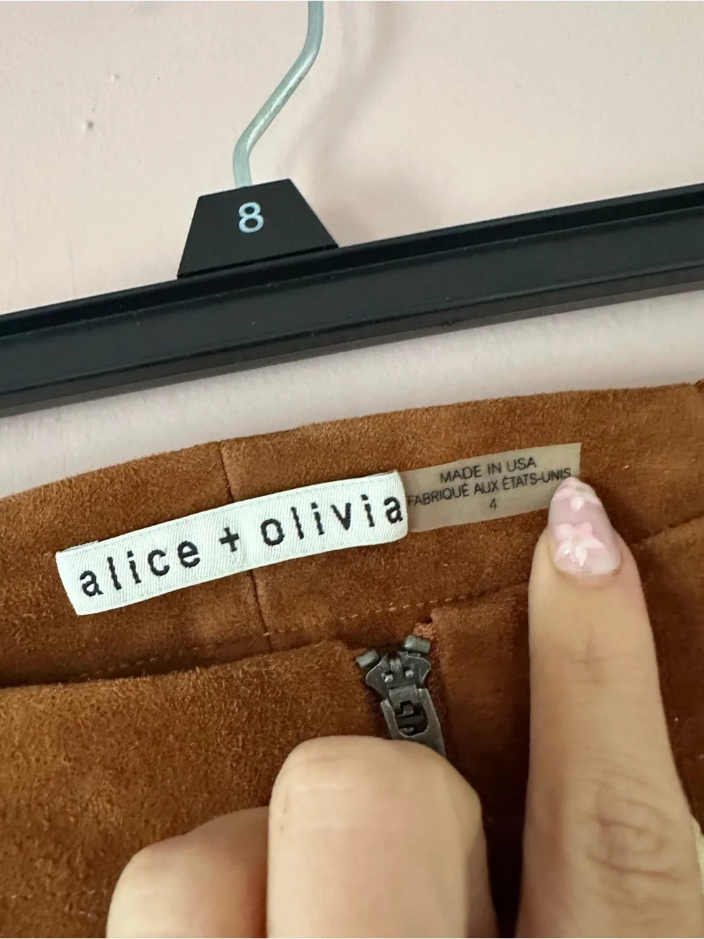 Alice + Olivia Chestnut Brown lamb skin Suede fitted pants leggings zipper front - Picture 4 of 6